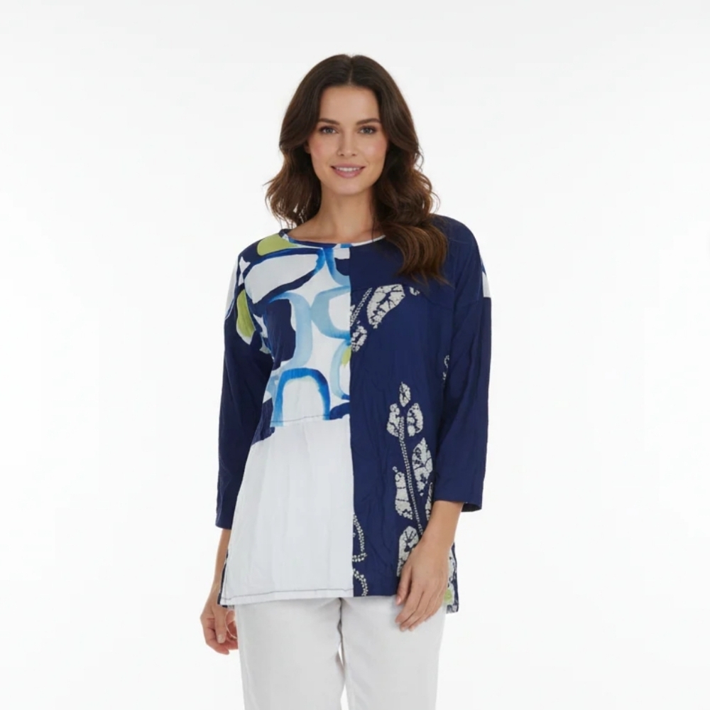 Kozan Hanson Tunic Shirt Top Medium Navy Geometric Abstract Design